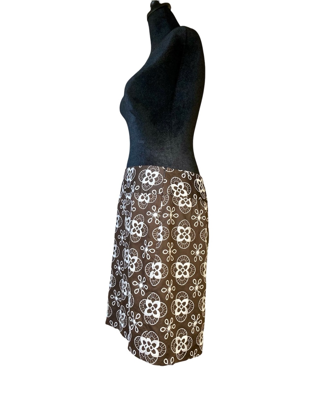 LOFT Brown A-Line Skirt with White Floral Print Size 4 - Picture 2 of 8
